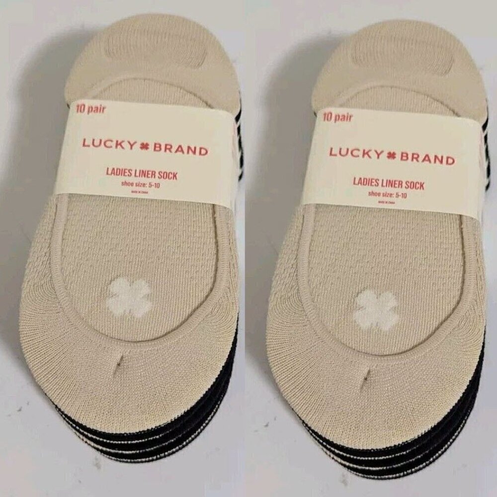 NWT - Lucky Brand Ladies' Black and Nude Liner Sock, 20-pair - shoe size…